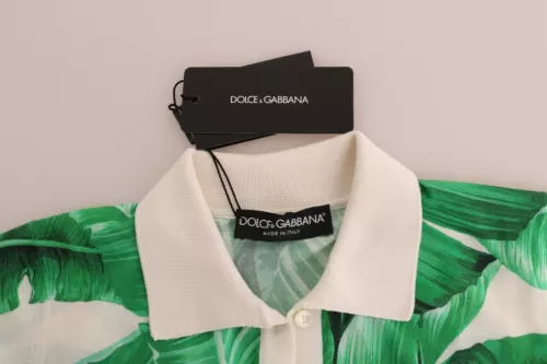 Dolce & Gabbana Green Banana Print Silk Polo Women's T-shirt