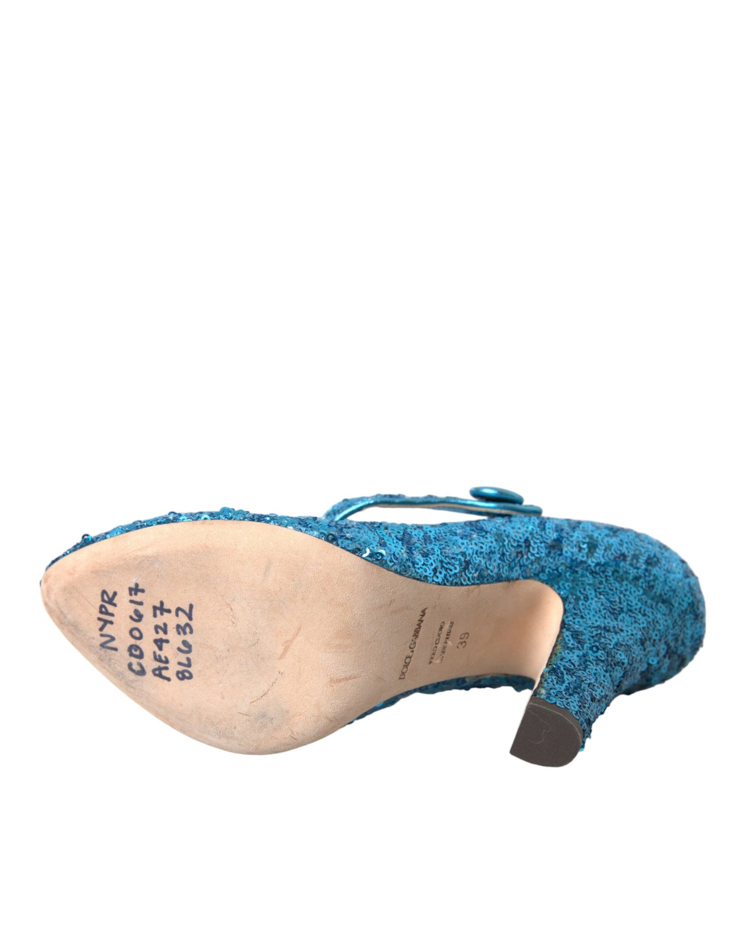 Dolce & Gabbana Blue Sequin Mary Jane Pumps High Heels Women's Shoes