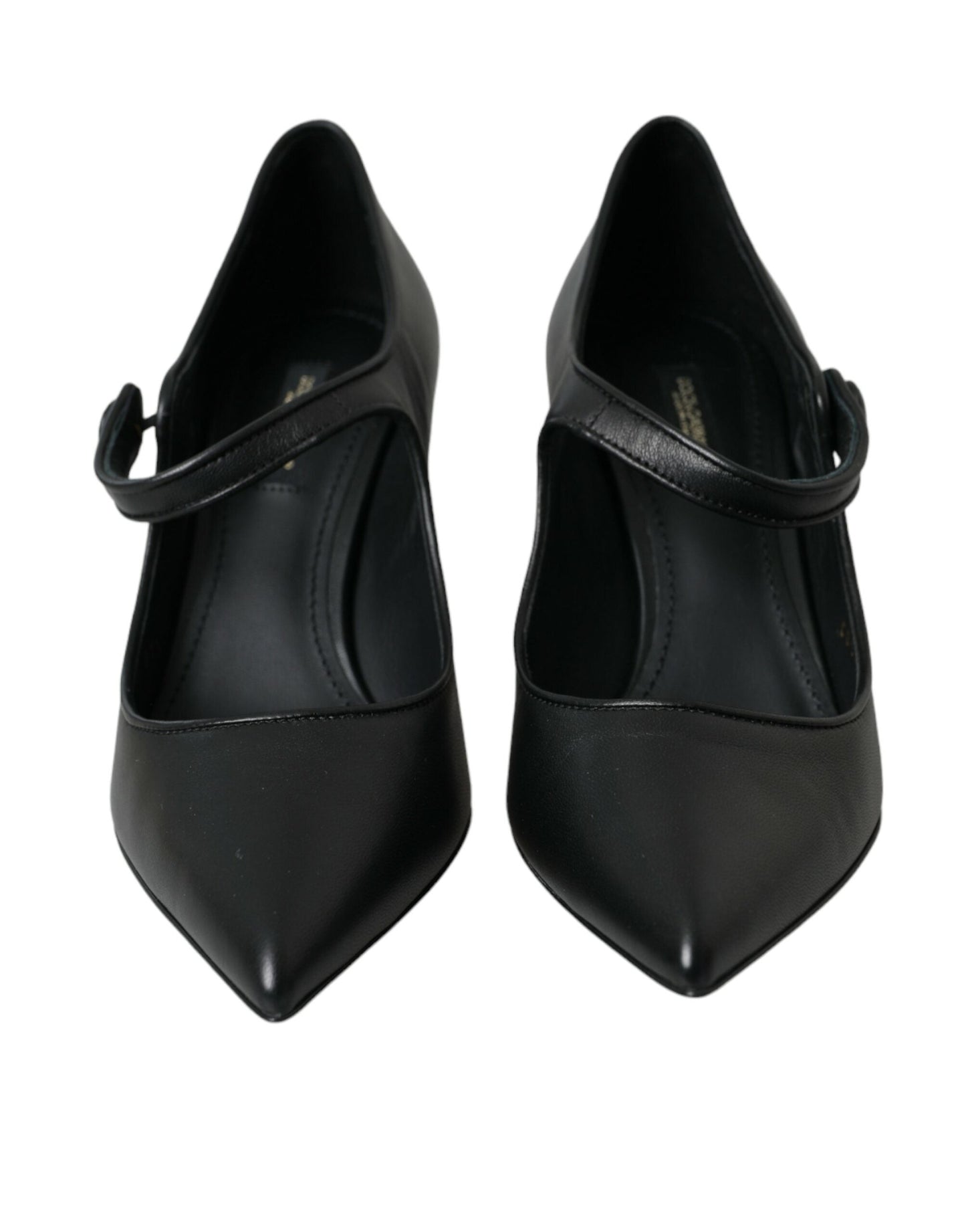 Dolce & Gabbana Black Leather Logo Heels Mary Janes Pumps Women's Shoes