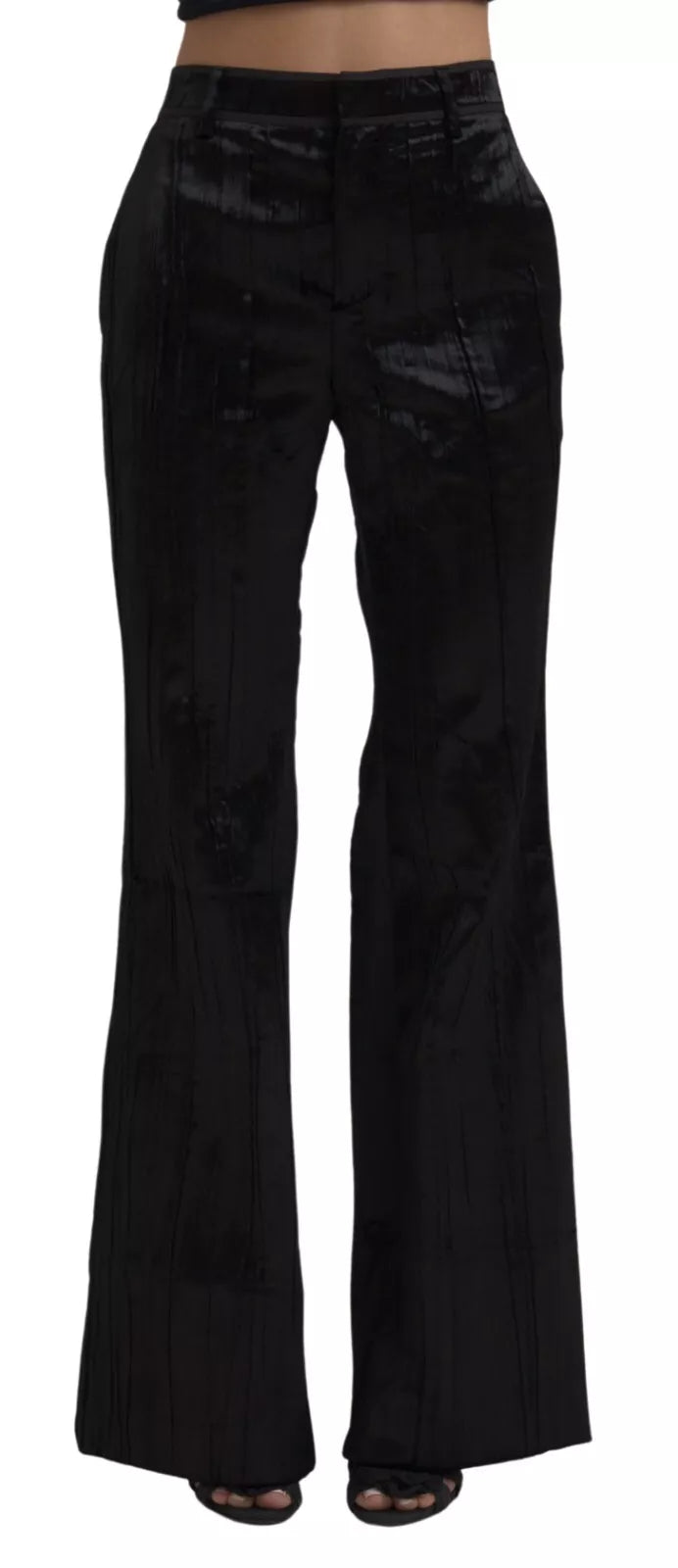 Dsquared�� Black Viscose Super Flare High Waist Women's Pants (Pre-Owned)