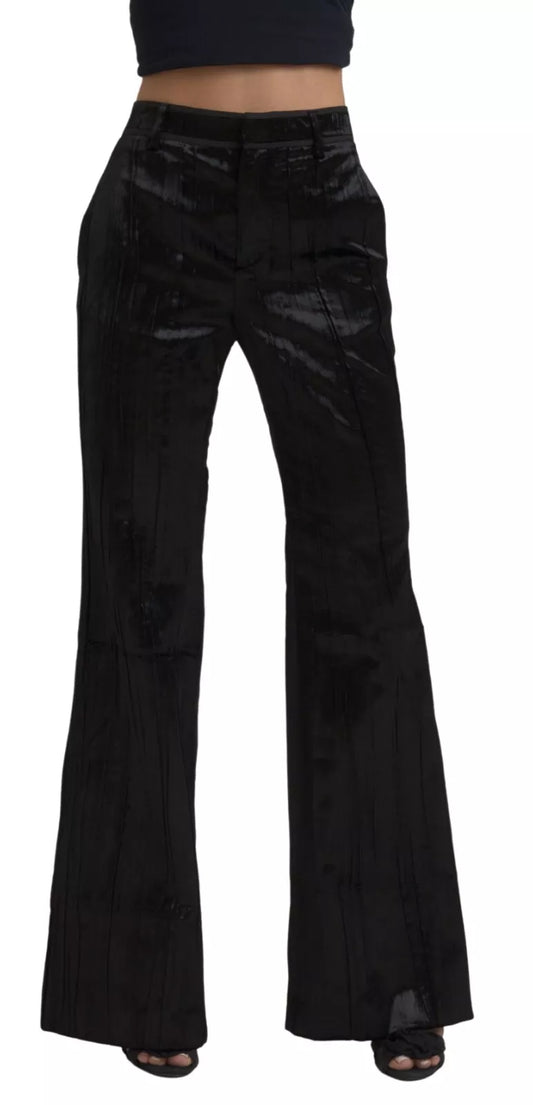 Dsquared�� Black Viscose Super Flare High Waist Women's Pants (Pre-Owned)