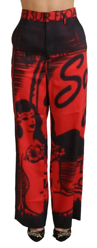 Dsquared�� Red Printed High Waist Straight Women's Pants (Pre-Owned)