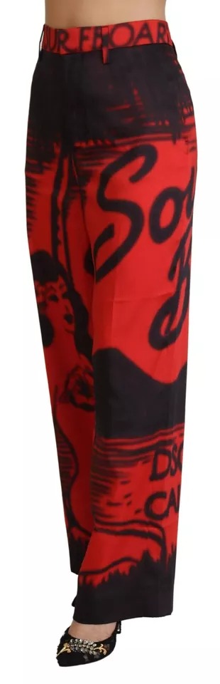 Dsquared�� Red Printed High Waist Straight Women's Pants (Pre-Owned)