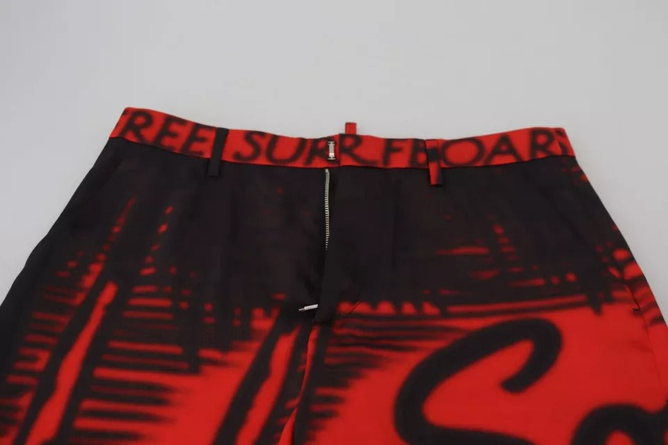 Dsquared�� Red Printed High Waist Straight Women's Pants (Pre-Owned)