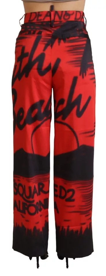 Dsquared�� Red Printed High Waist Straight Women's Pants (Pre-Owned)