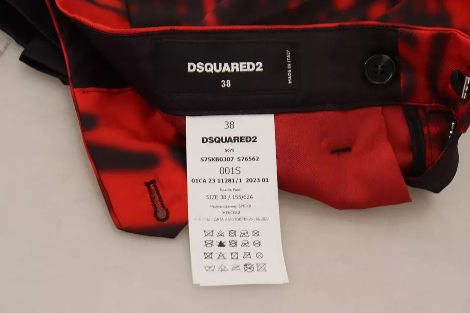 Dsquared�� Red Printed High Waist Straight Women's Pants (Pre-Owned)
