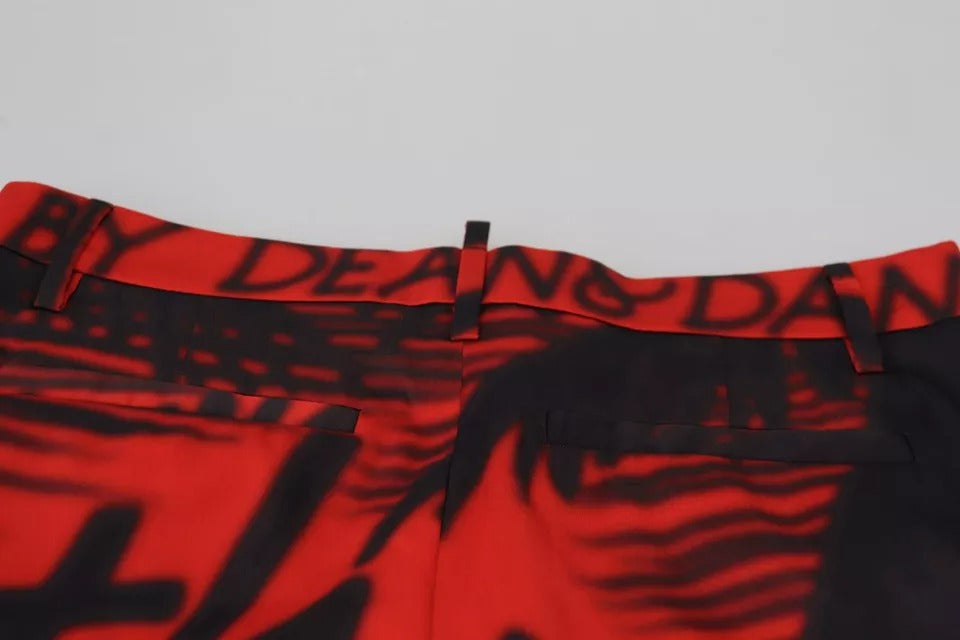 Dsquared�� Red Printed High Waist Straight Women's Pants (Pre-Owned)