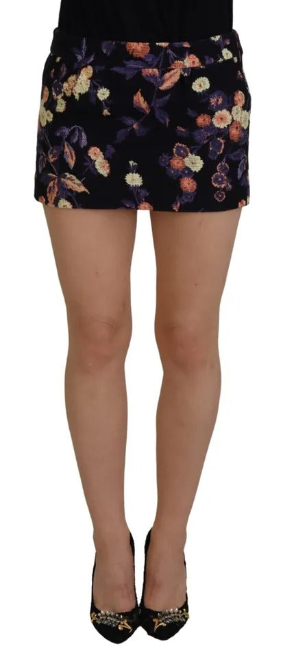 Dsquared�� Black Floral Embroidery Mid Waist A-line Mini Women's Skirt (Pre-Owned)