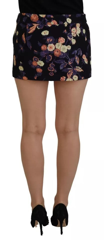 Dsquared�� Black Floral Embroidery Mid Waist A-line Mini Women's Skirt (Pre-Owned)
