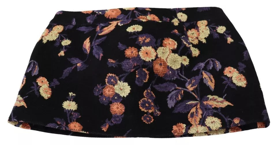 Dsquared�� Black Floral Embroidery Mid Waist A-line Mini Women's Skirt (Pre-Owned)