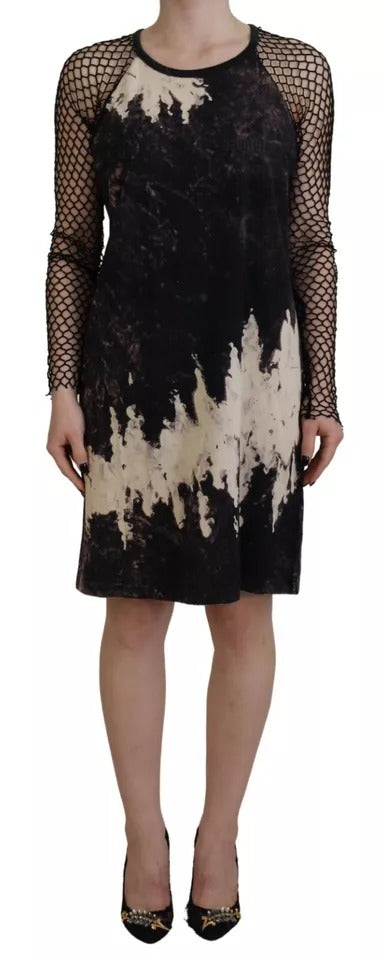 Dsquared�� Black Tie Dye Mesh Long Sleeves Cotton Shift Women's Dress (Pre-Owned)