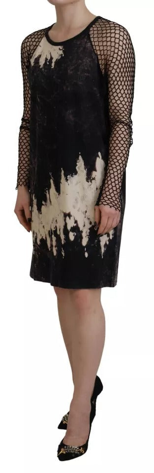 Dsquared�� Black Tie Dye Mesh Long Sleeves Cotton Shift Women's Dress (Pre-Owned)
