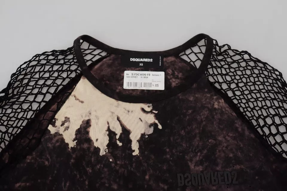 Dsquared�� Black Tie Dye Mesh Long Sleeves Cotton Shift Women's Dress (Pre-Owned)