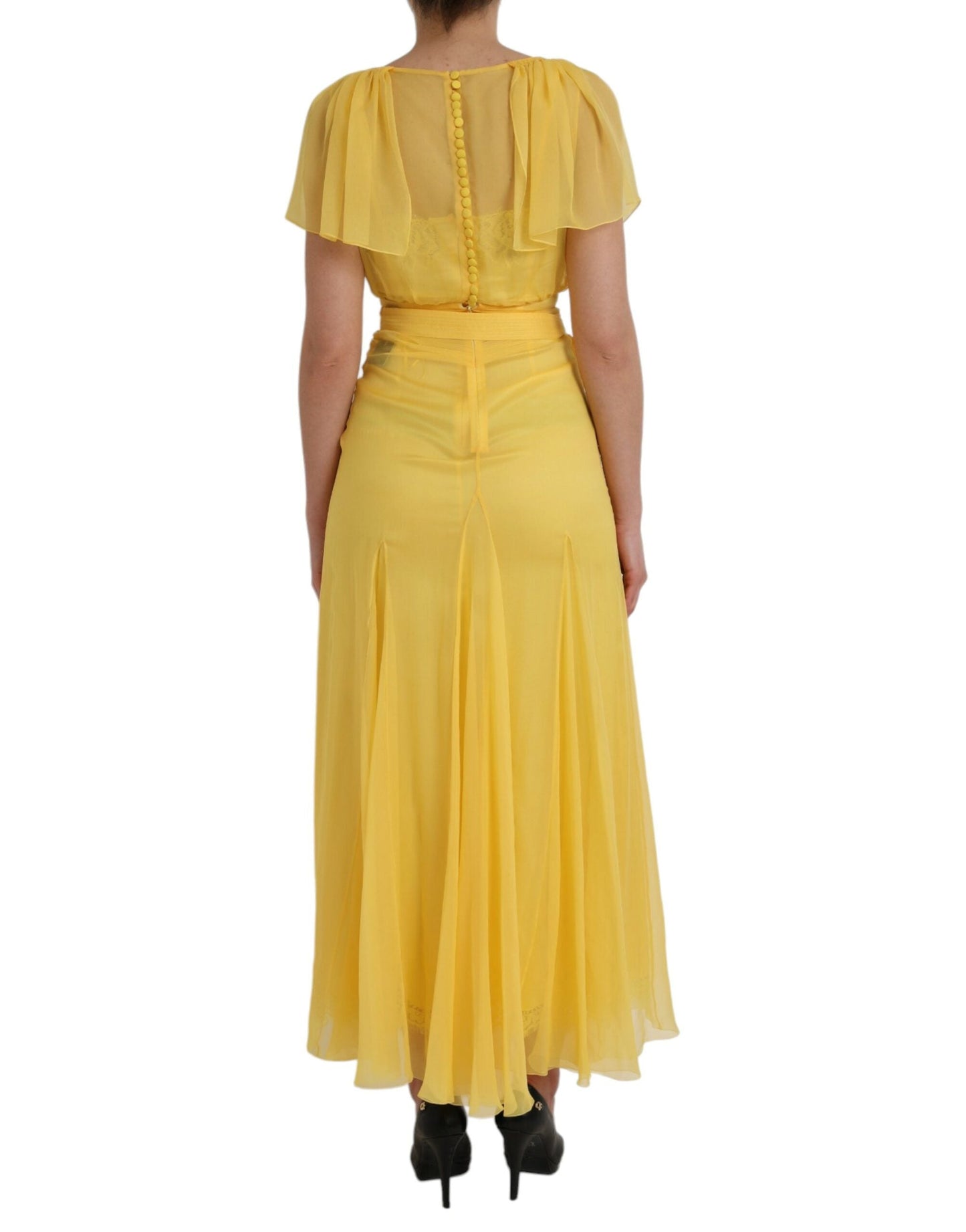 Dolce & Gabbana Yellow Silk Sheath Belted Long Maxi Women's Dress