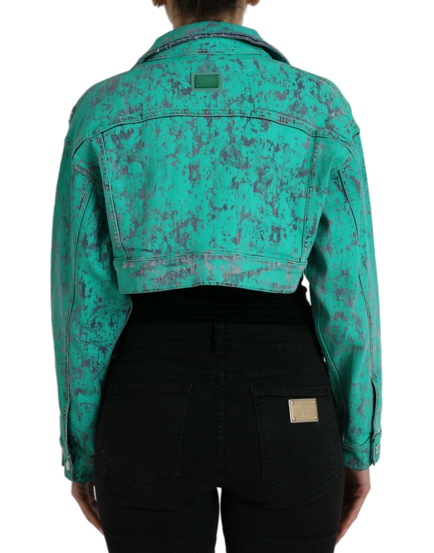 Dolce & Gabbana Green Cotton Tie Dye Cropped Cropped Denim Women's Jacket