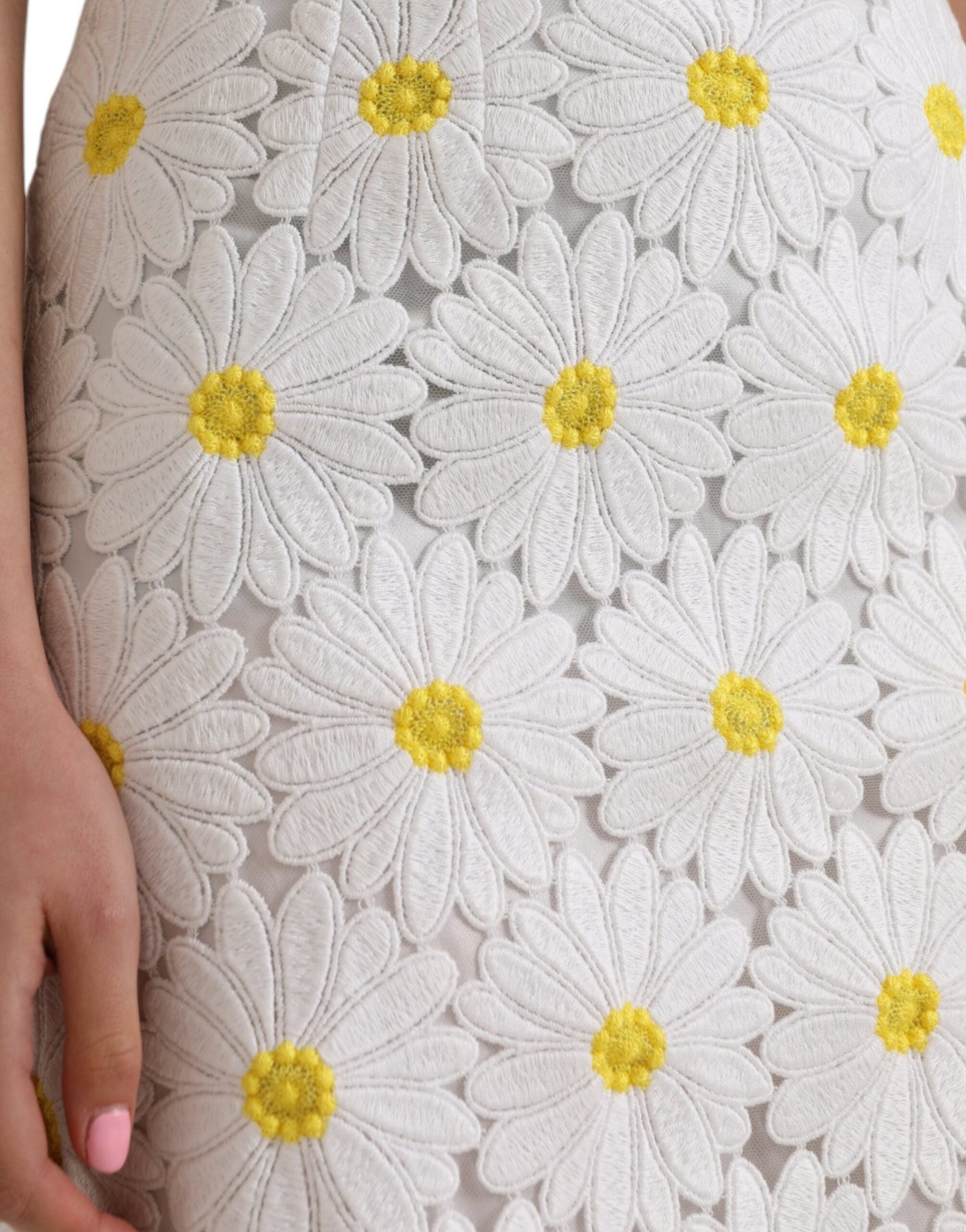 Dolce & Gabbana White Floral Pencil Straight Lace Women's Skirt