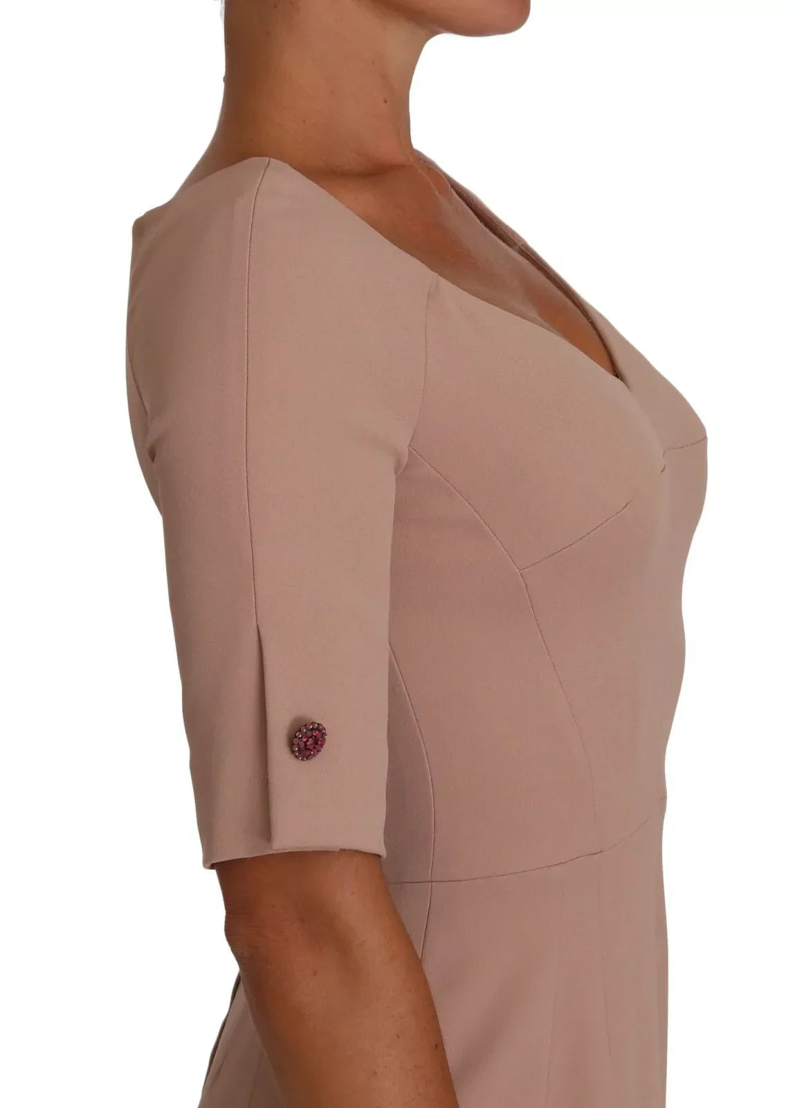 Dolce & Gabbana Dusty Pink Midi Sheath Crystal Buttons Women's Dress (Pre-Owned)