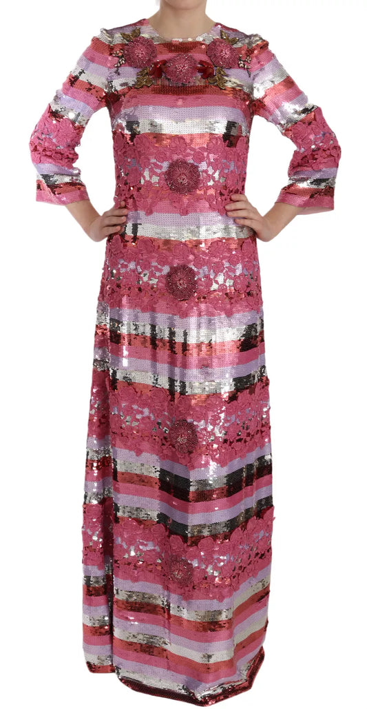 Dolce & Gabbana Pink Floral Sequined Crystal Gown Women's Dress (Pre-Owned)