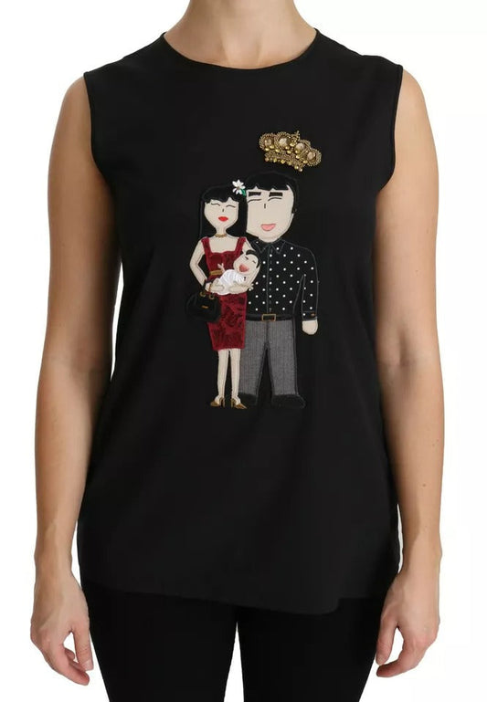 Dolce & Gabbana Black Silk DG Family Crystal Sleeveless Women's Top (Pre-Owned)
