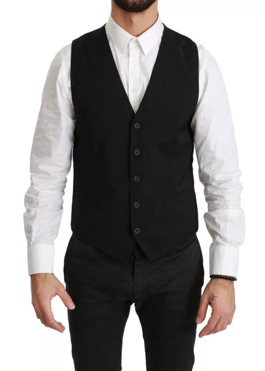 Dolce & Gabbana Black Wool Stretch Waistcoat Formal Dress Men's Vest (Pre-Owned)