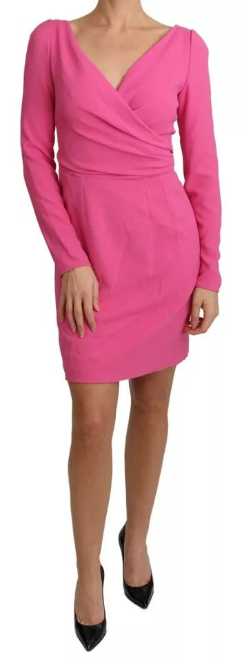 Dolce & Gabbana Pink Plunging Bodycon Sheath Mini Rayon Women's Dress (Pre-Owned)