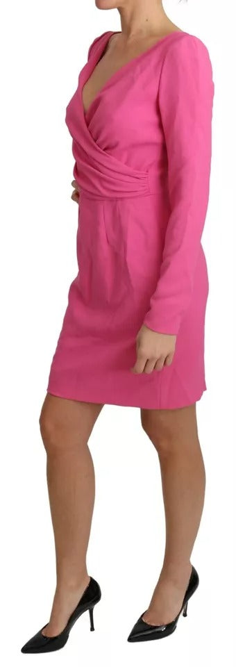 Dolce & Gabbana Pink Plunging Bodycon Sheath Mini Rayon Women's Dress (Pre-Owned)