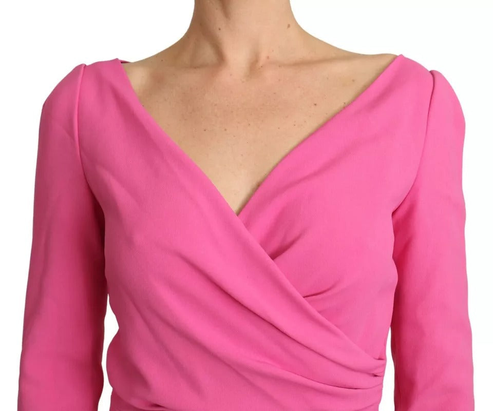 Dolce & Gabbana Pink Plunging Bodycon Sheath Mini Rayon Women's Dress (Pre-Owned)
