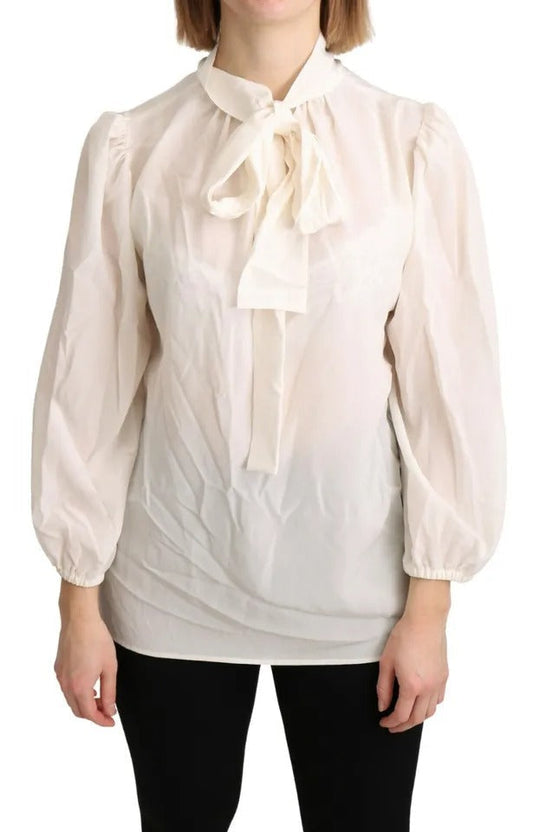 Dolce & Gabbana Off White Scarfneck Long Sleeves Blouse Silk Women's Top (Pre-Owned)