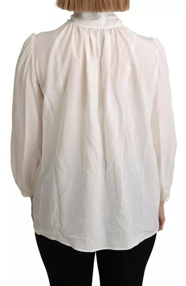 Dolce & Gabbana Off White Scarfneck Long Sleeves Blouse Silk Women's Top (Pre-Owned)