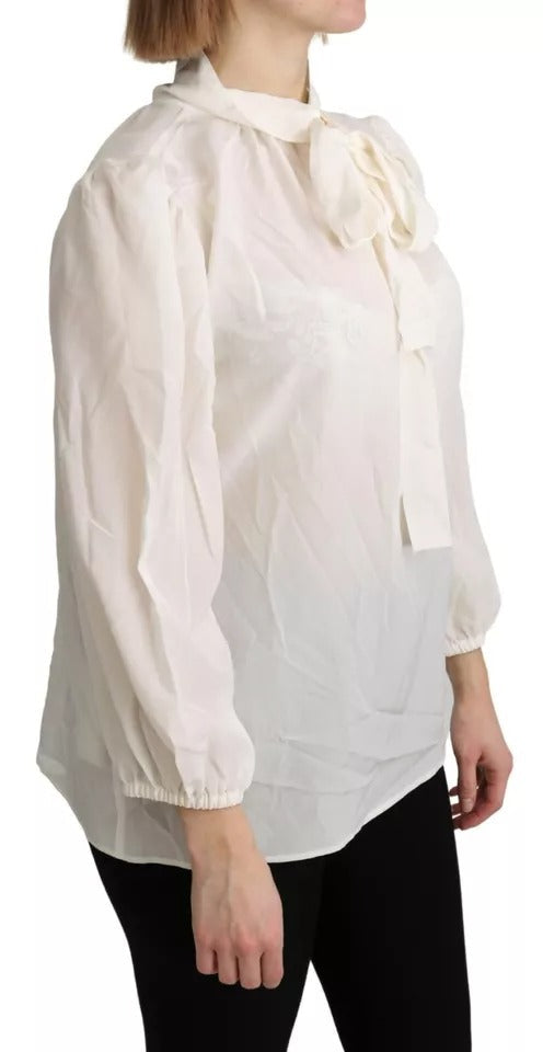 Dolce & Gabbana Off White Scarfneck Long Sleeves Blouse Silk Women's Top (Pre-Owned)