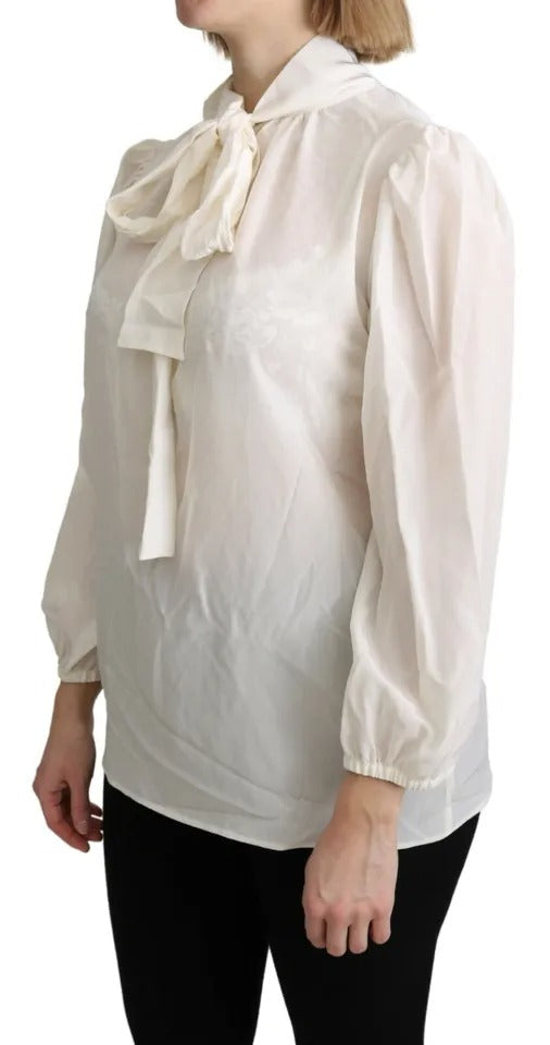 Dolce & Gabbana Off White Scarfneck Long Sleeves Blouse Silk Women's Top (Pre-Owned)