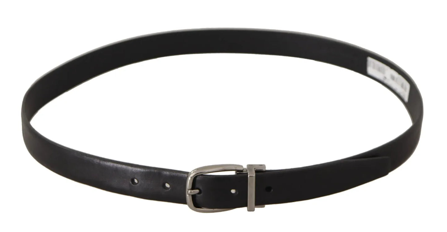 Dolce & Gabbana Black Classic Leather Silver Tone Metal Buckle Men's Belt (Pre-Owned)