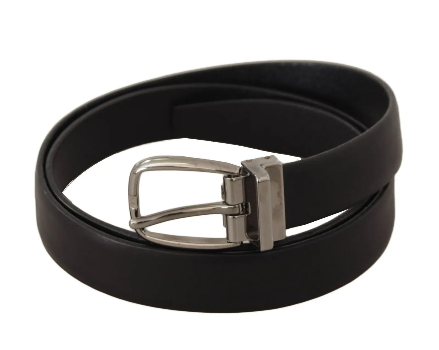 Dolce & Gabbana Black Classic Leather Silver Tone Metal Buckle Men's Belt (Pre-Owned)