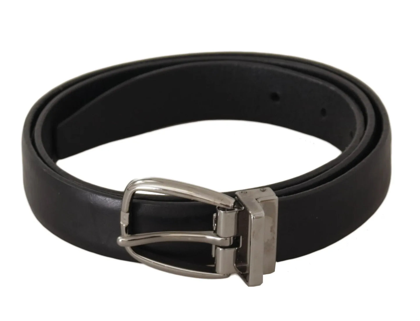 Dolce & Gabbana Black Classic Leather Silver Tone Metal Buckle Men's Belt (Pre-Owned)