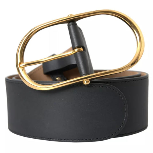 Dolce & Gabbana Black Leather Gold Oval Metal Buckle Women's Belt (Pre-Owned)