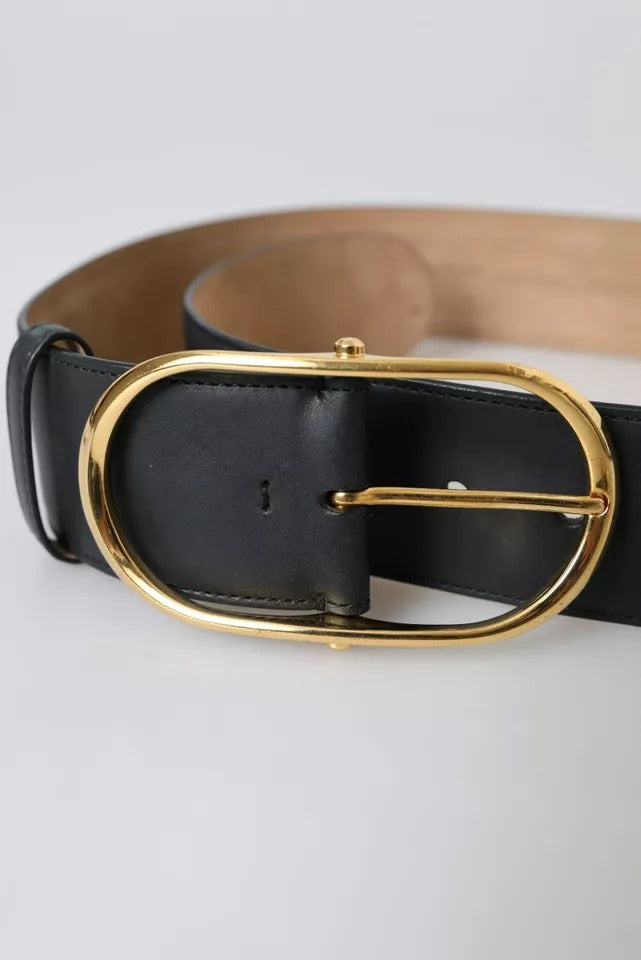 Dolce & Gabbana Black Leather Gold Oval Metal Buckle Women's Belt (Pre-Owned)