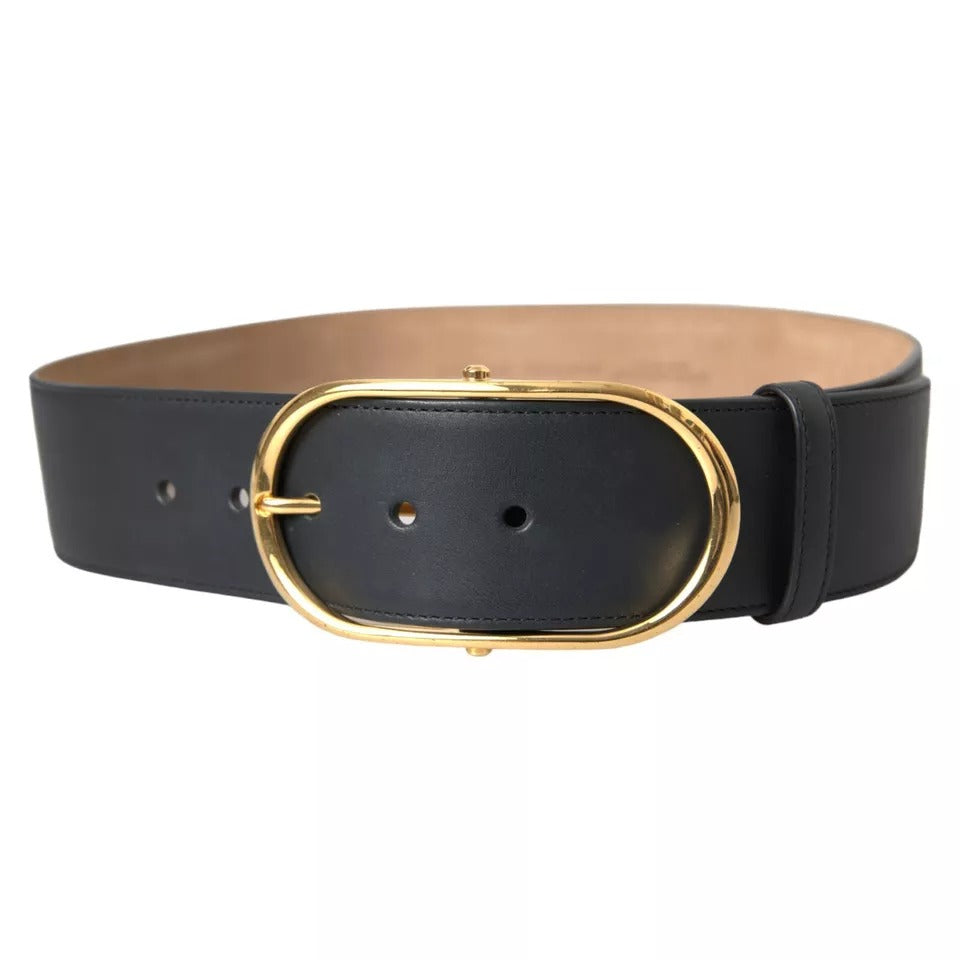 Dolce & Gabbana Black Leather Gold Oval Metal Buckle Women's Belt (Pre-Owned)