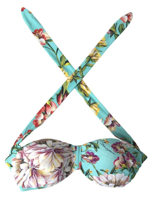 Dolce & Gabbana Mint Green Floral Print Beachwear Bikini Women's Top (Pre-Owned)