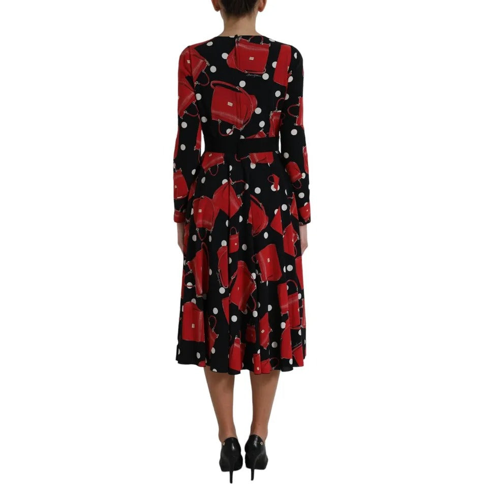 Dolce & Gabbana Black Sicily Bag Print Flared Midi Women's Dress (Pre-Owned)