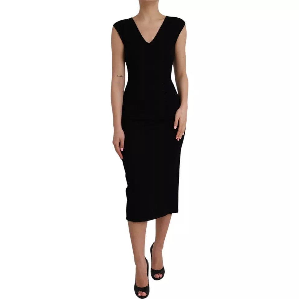Dolce & Gabbana Black Viscose Sleeveless Bodycon Midi Women's Dress (Pre-Owned)