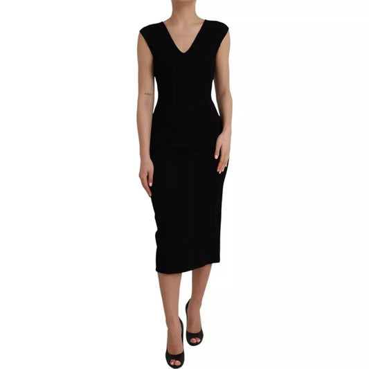 Dolce & Gabbana Black Viscose Sleeveless Bodycon Midi Women's Dress (Pre-Owned)