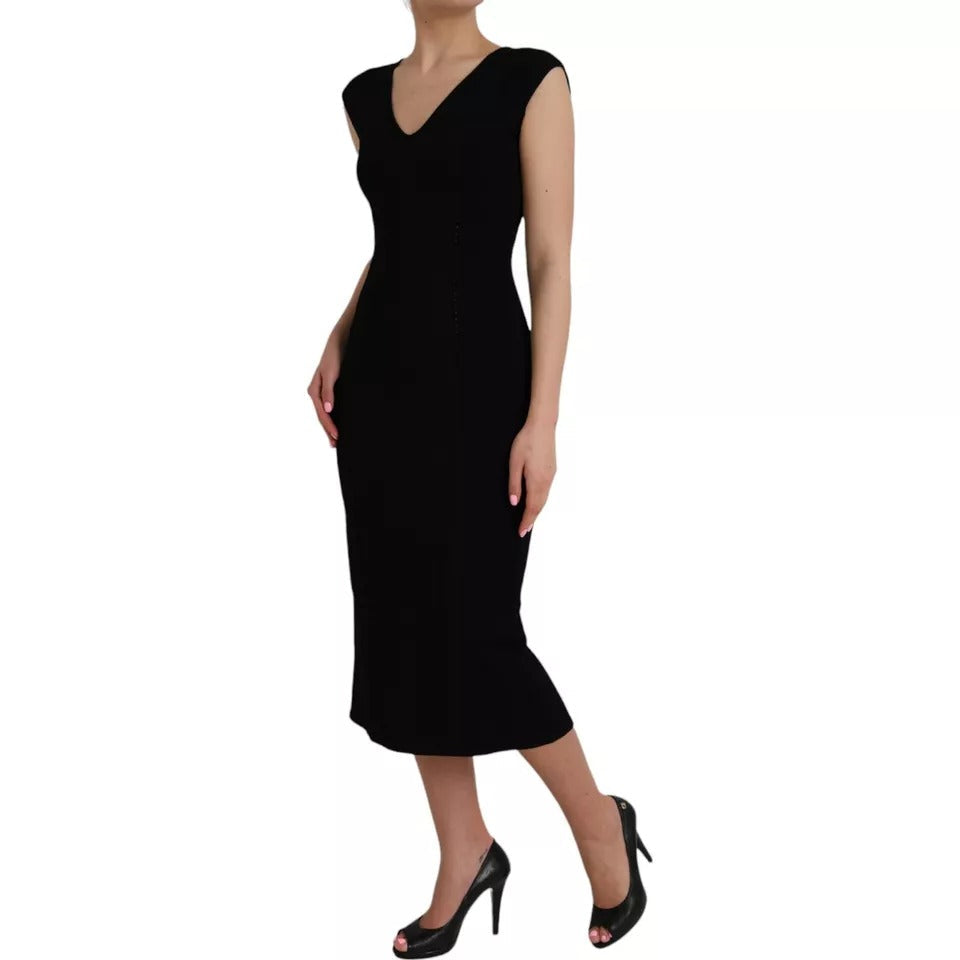 Dolce & Gabbana Black Viscose Sleeveless Bodycon Midi Women's Dress (Pre-Owned)
