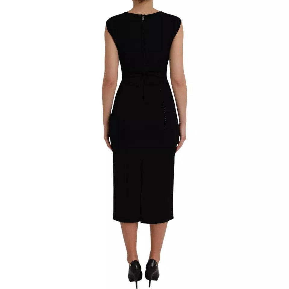 Dolce & Gabbana Black Viscose Sleeveless Bodycon Midi Women's Dress (Pre-Owned)
