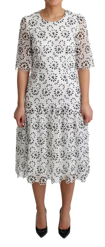 Dolce & Gabbana White Cutout Design Polyester A-line Midi Women's Dress (Pre-Owned)
