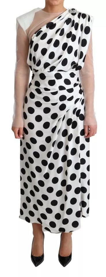 Dolce & Gabbana White Polka Dots Crystal One Shoulder Women's Dress (Pre-Owned)