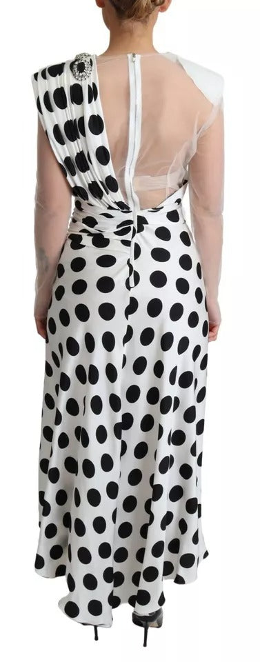 Dolce & Gabbana White Polka Dots Crystal One Shoulder Women's Dress (Pre-Owned)