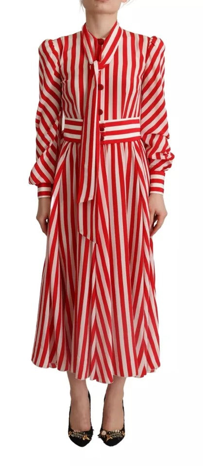 Dolce & Gabbana White Red Silk A-Line Shift Gown Maxi Women's Dress (Pre-Owned)
