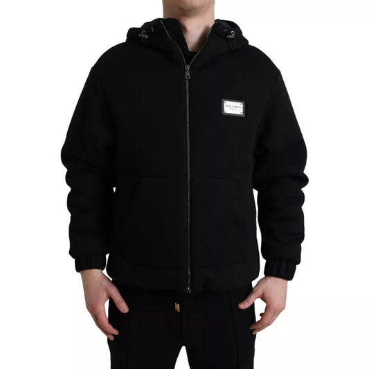 Dolce & Gabbana Black Cotton Hooded Logo Bomber Men's Jacket (Pre-Owned)