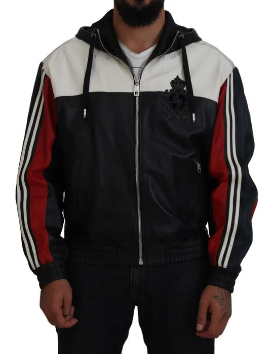 Dolce & Gabbana Black Leather Hooded Blouson Coat Men's Jacket (Pre-Owned)