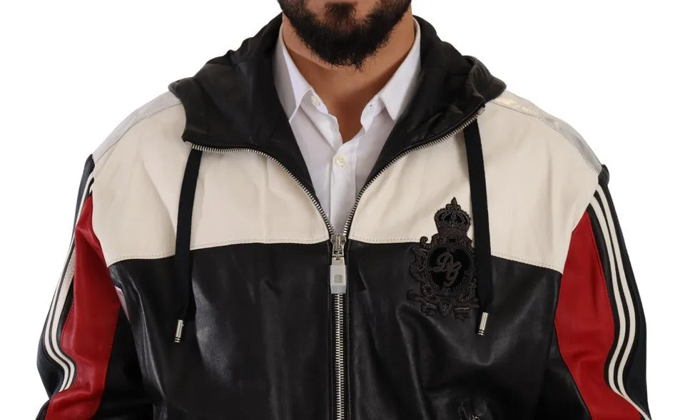 Dolce & Gabbana Black Leather Hooded Blouson Men's Jacket (Pre-Owned)